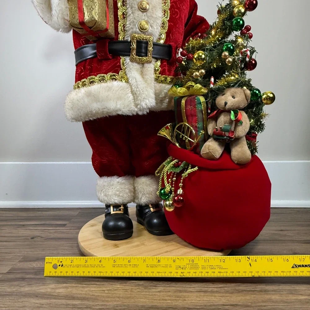 Karen Didion Santa Claus Figurine 33in Red Velvet Lighted Tree Bell Handcrafted